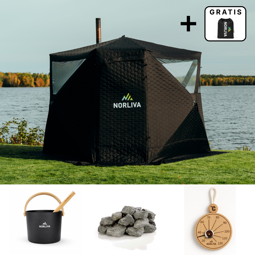 Set: bastutält Dalen 3.0 + ugn + bastutillbehör