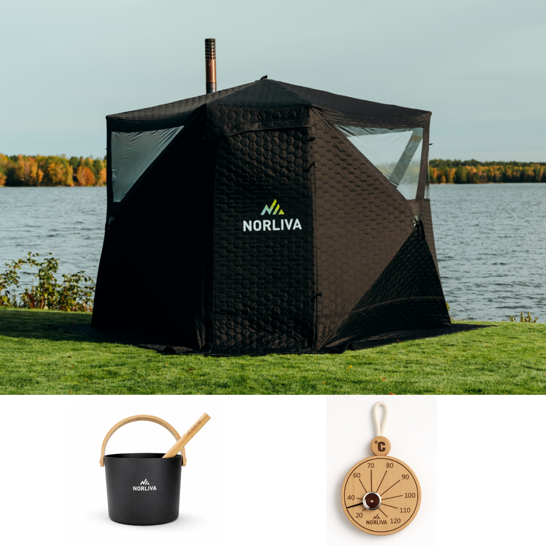 Set: bastutält Dalen 3.0 + ugn + bastutillbehör