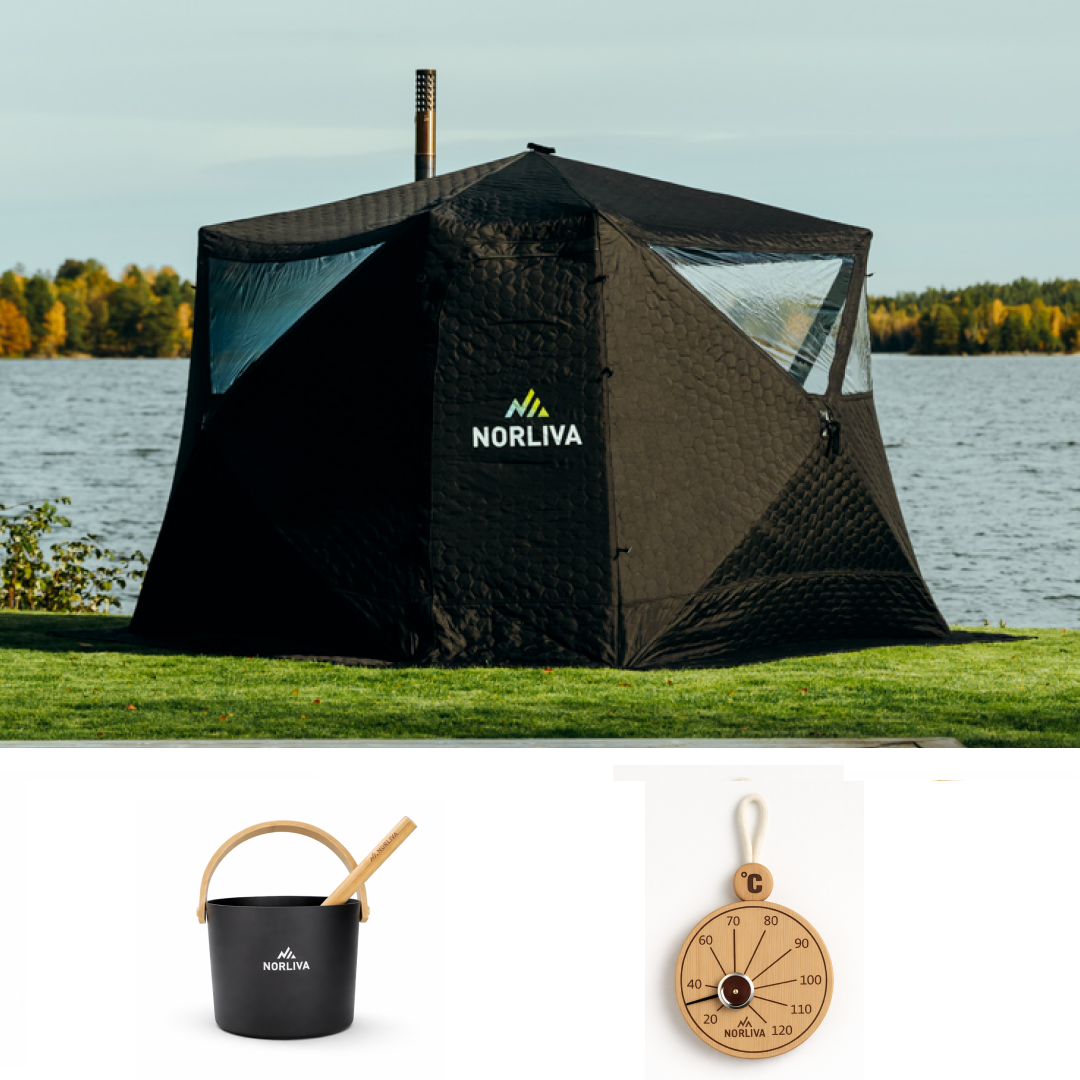 Set: bastutält Fjorden + kamin + bastutillbehör