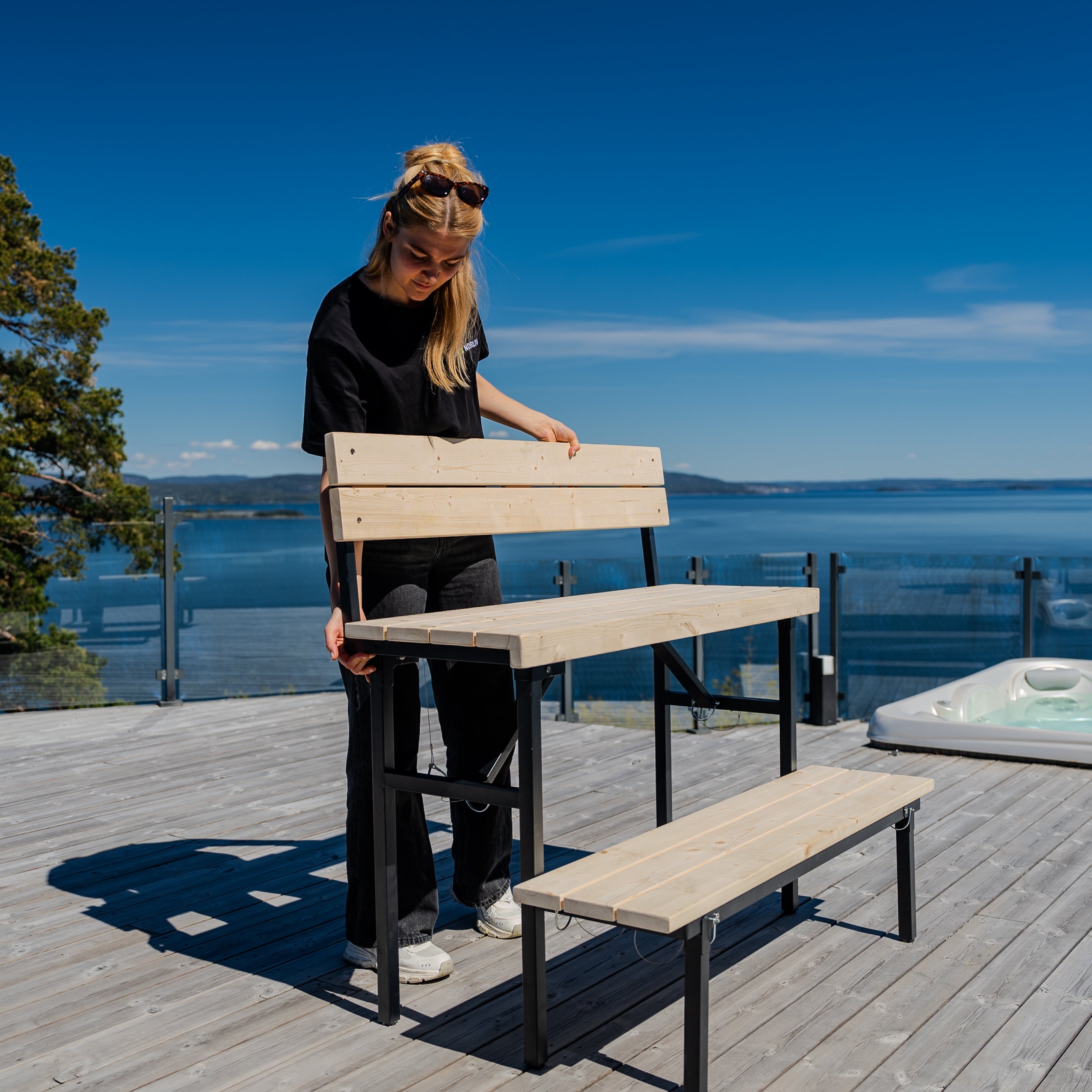 Bastubänk i två nivåer, hopfällbar