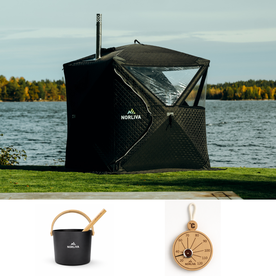 Set: bastutält Isen 3.0 + ugn + bastutillbehör