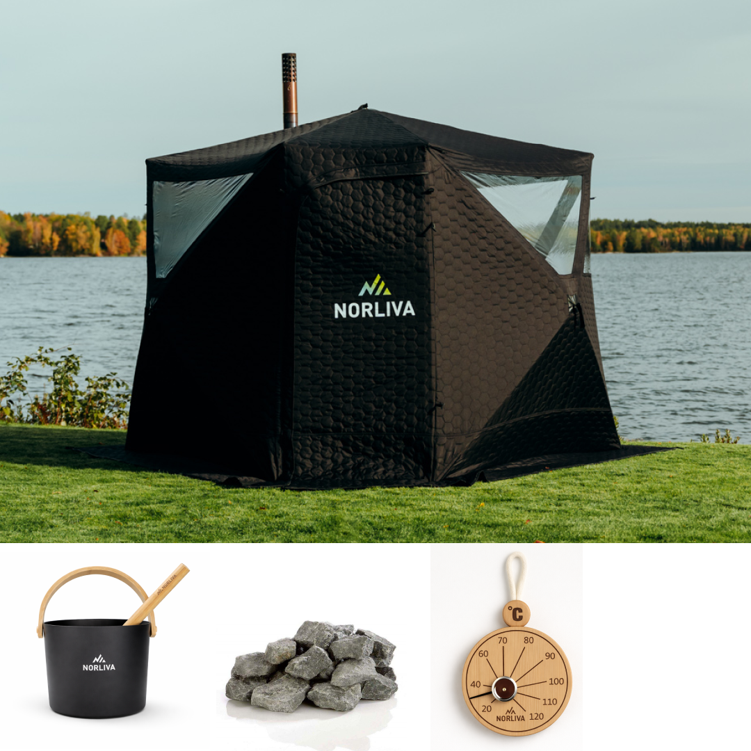 Set: bastutält Dalen 3.0 + ugn + bastutillbehör